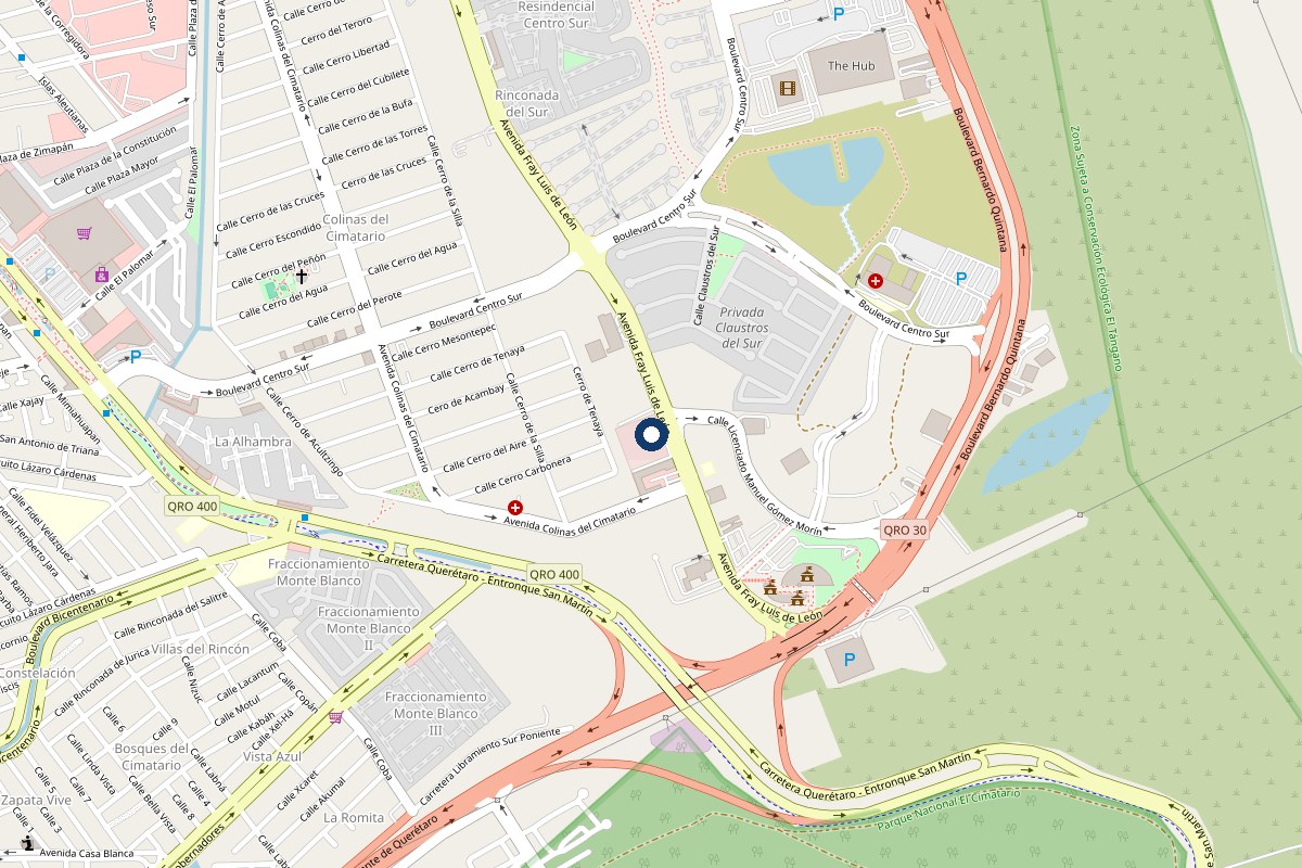 Mapa de la zona: el punto está sobre Avenida Fray Luis de León, junto a Avenida Colinas del Cimatario.